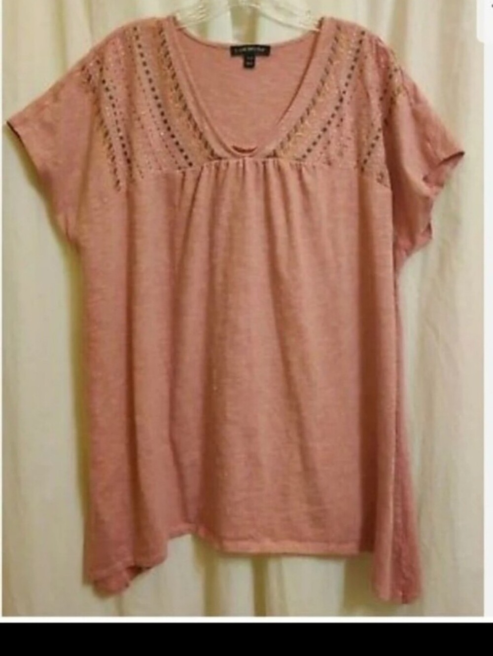 Lane Bryant Short Sleeve Embroidery Top Dusty Pink 22/24W